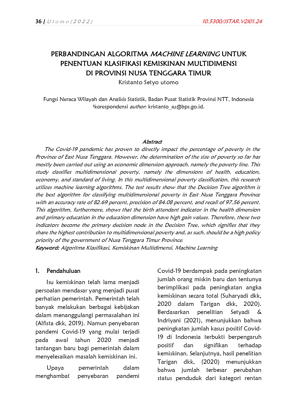 PERBANDINGAN ALGORITMA MACHINE LEARNING UNTUK PENENTUAN KLASIFIKASI KEMISKINAN MULTIDIMENSI DI PROVINSI NUSA TENGGARA TIMUR